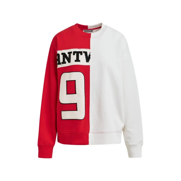 Essentiel Antwerp Red and white split-panel appliquéd cotton sweatshirt Top