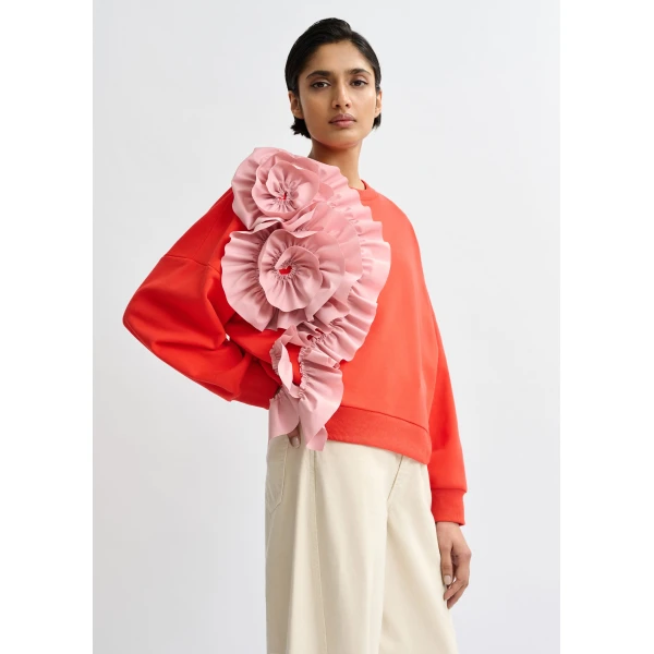 Essentiel Antwerp Red cotton-blend sweatshirt with ruffle details Top, view 2