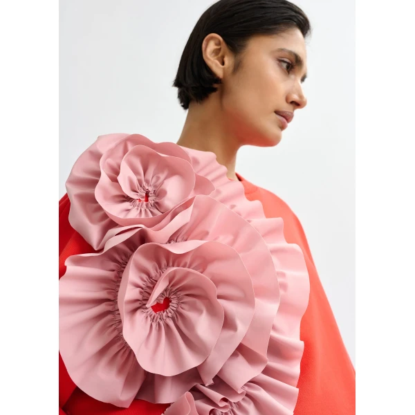 Essentiel Antwerp Red cotton-blend sweatshirt with ruffle details Top, view 3
