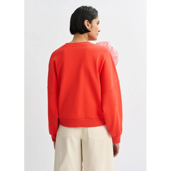 Essentiel Antwerp Red cotton-blend sweatshirt with ruffle details Top, view 4