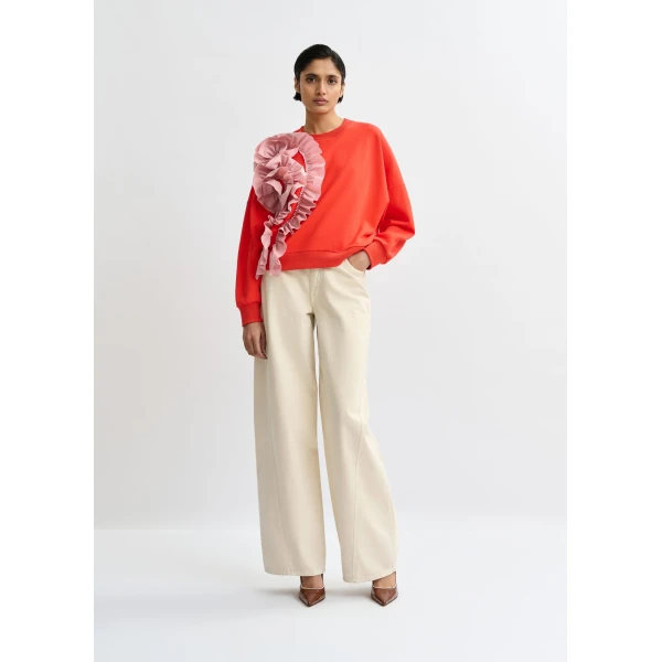 Essentiel Antwerp Red cotton-blend sweatshirt with ruffle details Top, view 5