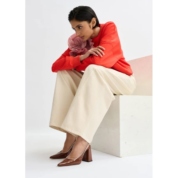 Essentiel Antwerp Red cotton-blend sweatshirt with ruffle details Top, view 6