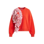 Essentiel Antwerp Red cotton-blend sweatshirt with ruffle details Top