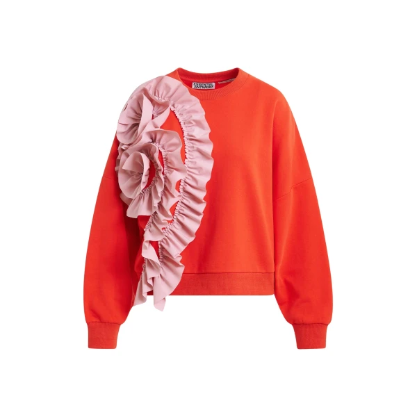 Essentiel Antwerp Red cotton-blend sweatshirt with ruffle details Top