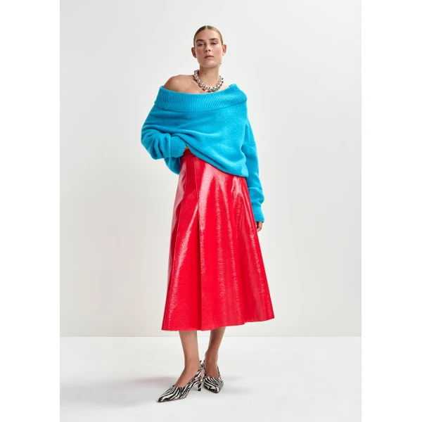 Essentiel Antwerp Red faux leather midi skirt, view 2