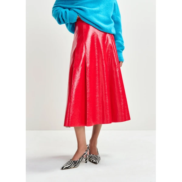 Essentiel Antwerp Red faux leather midi skirt, view 3