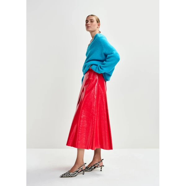 Essentiel Antwerp Red faux leather midi skirt, view 4