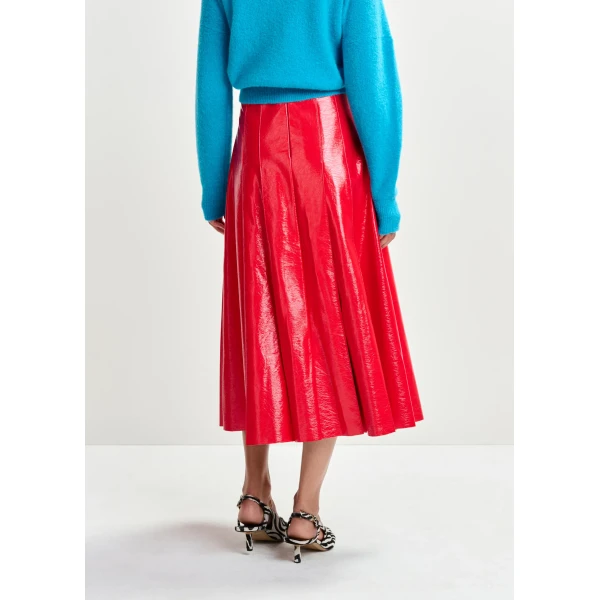 Essentiel Antwerp Red faux leather midi skirt, view 5