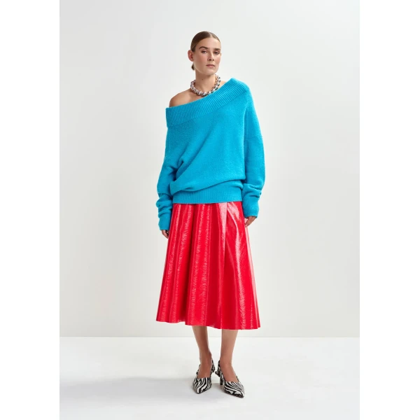Essentiel Antwerp Red faux leather midi skirt, view 6