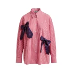 Essentiel Antwerp Red, white and navy striped oversized cotton shirt with tie bows