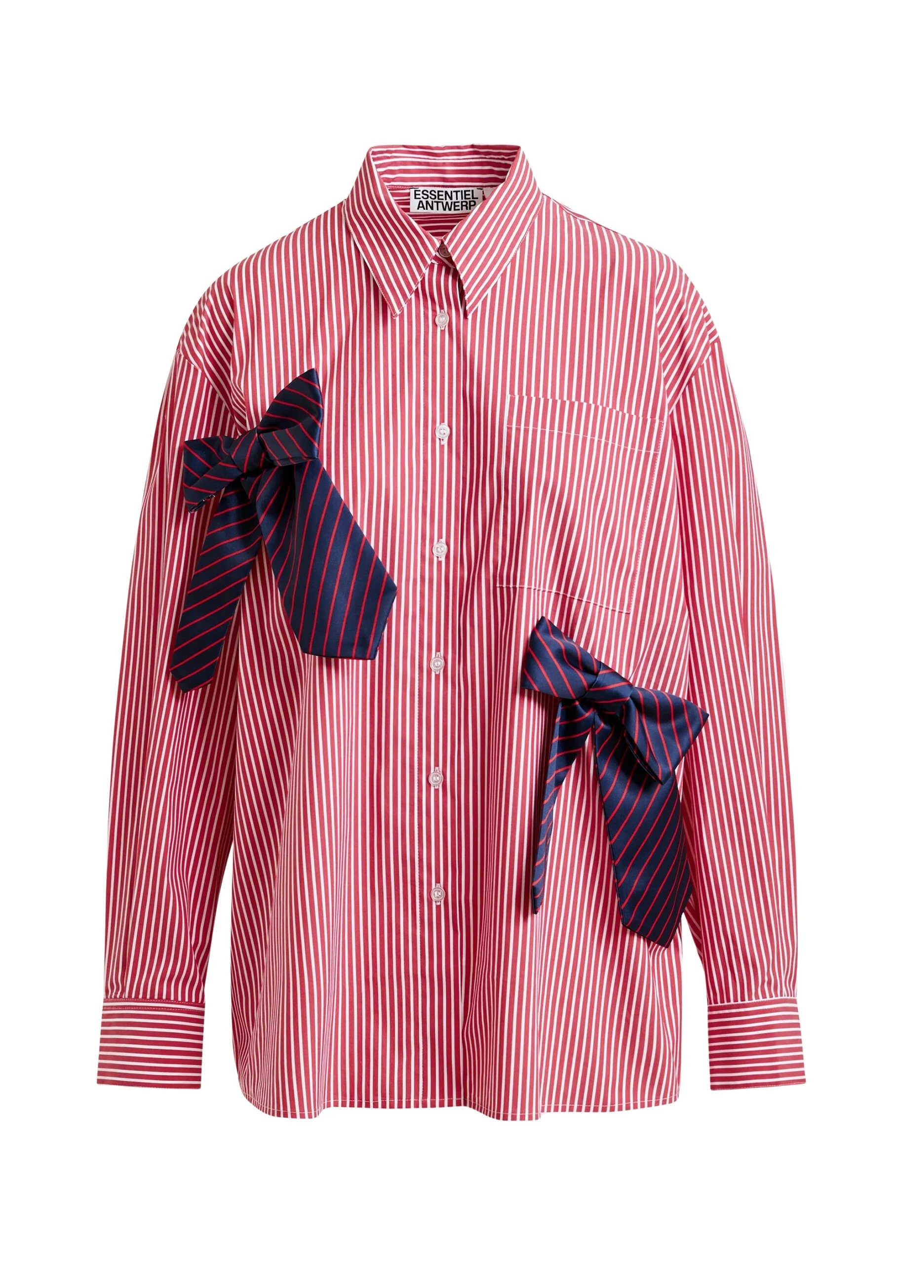 Essentiel-Antwerp-Red-white-and-navy-striped-oversized-cotton-shirt-with-tie-bows-scaled32577_nobg Essentiel Antwerp Red, white and navy striped oversized cotton shirt with tie bows