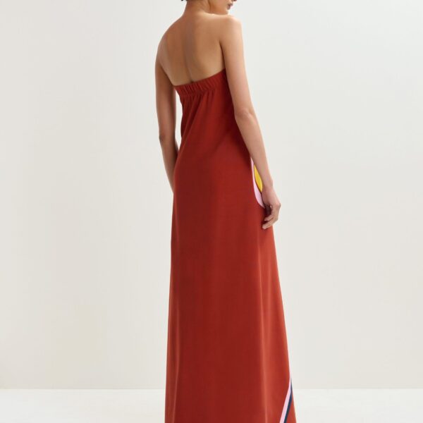 Essentiel Antwerp Rust, cream and yellow strapless maxi dress with oversized floral print, view 5