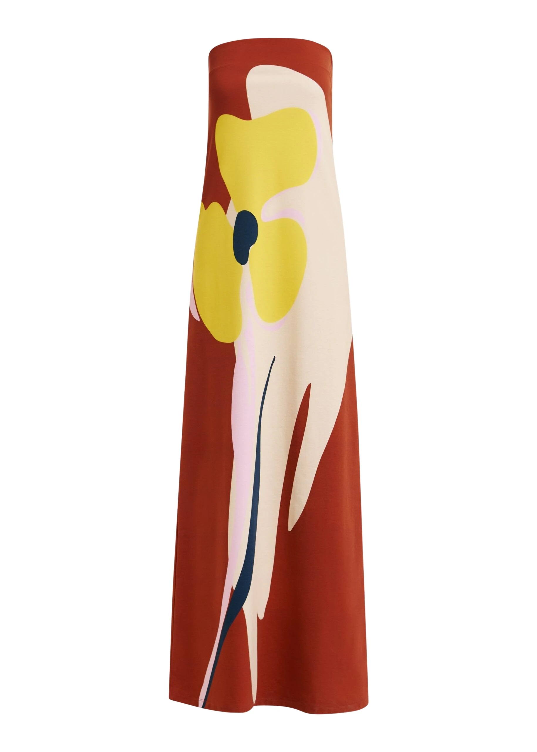 Essentiel Antwerp Rust, cream and yellow strapless maxi dress with oversized floral print