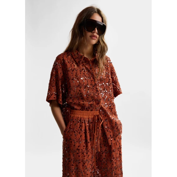 Essentiel Antwerp Rust sequin-embellished short-sleeve shirt, view 6