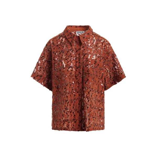 Essentiel Antwerp Rust sequin-embellished short-sleeve shirt