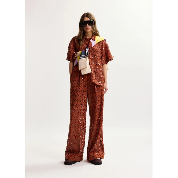 Essentiel Antwerp Rust sequin-embellished wide-leg pants, view 2
