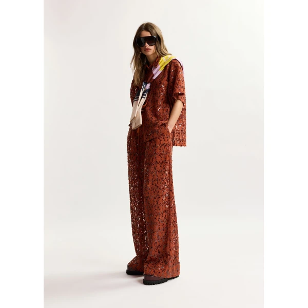 Essentiel Antwerp Rust sequin-embellished wide-leg pants, view 3
