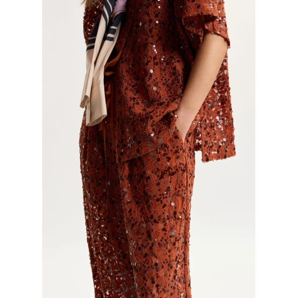 Essentiel Antwerp Rust sequin-embellished wide-leg pants, view 4