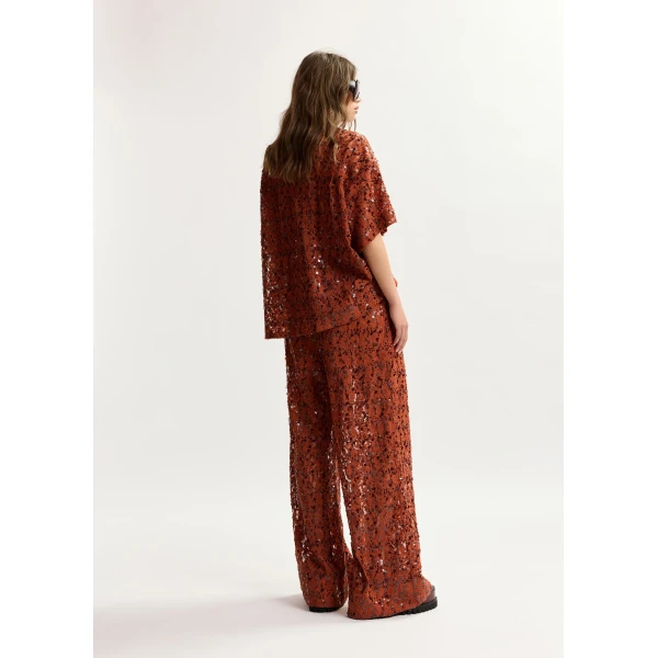 Essentiel Antwerp Rust sequin-embellished wide-leg pants, view 5