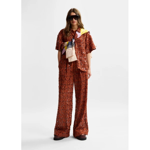 Essentiel Antwerp Rust sequin-embellished wide-leg pants, view 6