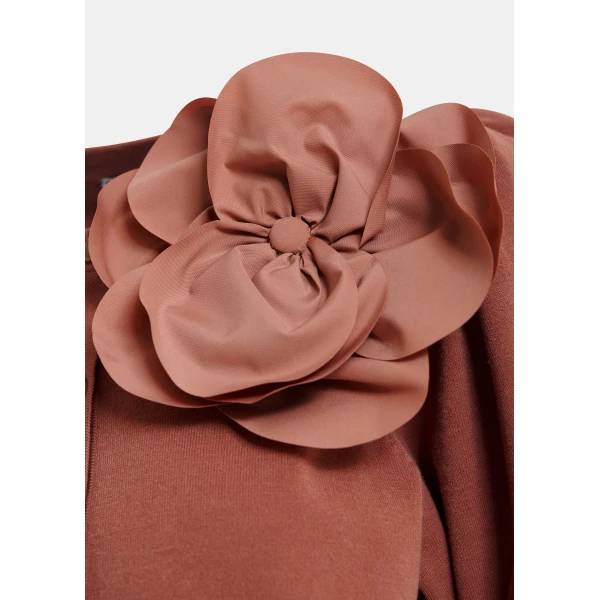 Essentiel Antwerp Terracotta fine knit cardigan with oversized flower brooch, view 6