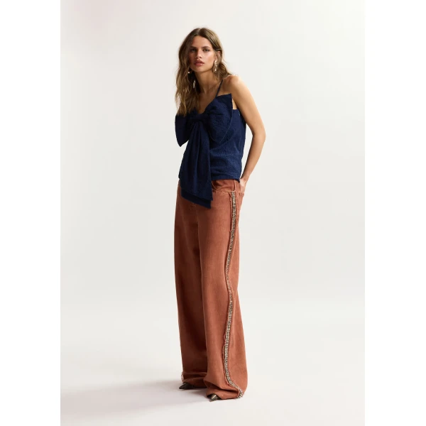 Essentiel Antwerp Terracotta high-rise wide-leg jeans with embellished side trims, view 2