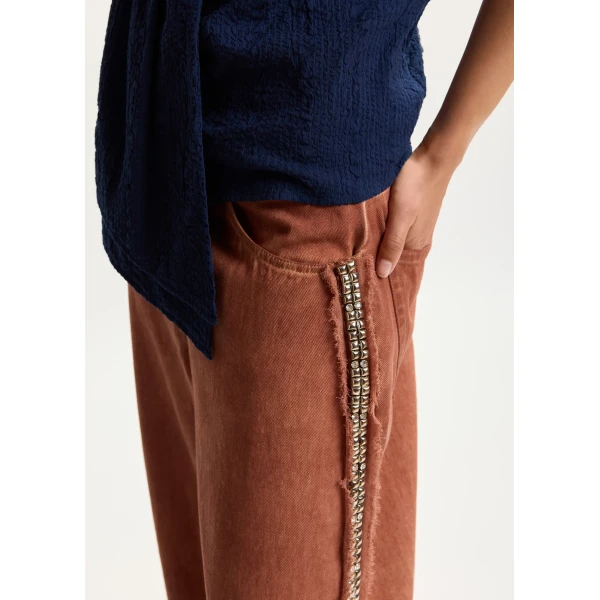 Essentiel Antwerp Terracotta high-rise wide-leg jeans with embellished side trims, view 4