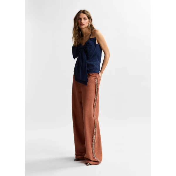 Essentiel Antwerp Terracotta high-rise wide-leg jeans with embellished side trims, view 6