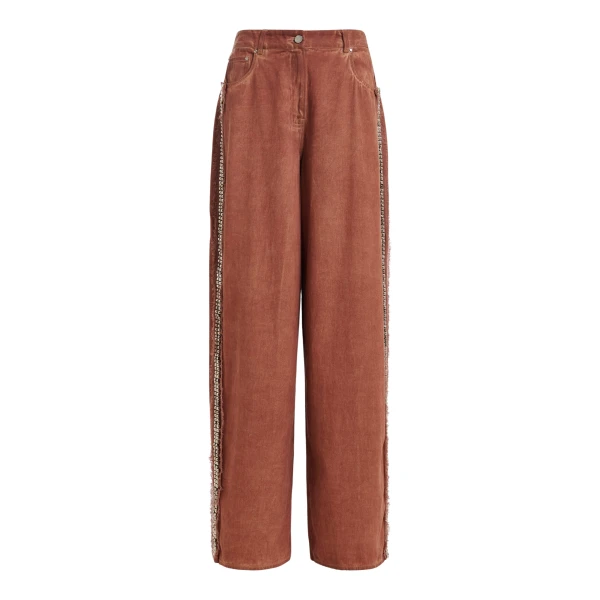 Essentiel Antwerp Terracotta high-rise wide-leg jeans with embellished side trims