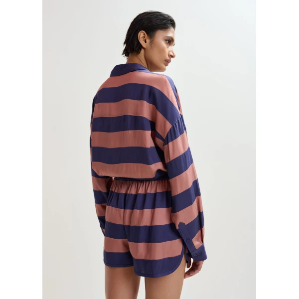 Essentiel Antwerp Vintage pink and purple oversized striped shirt, view 3