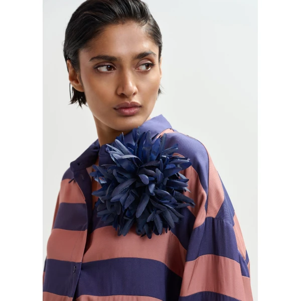 Essentiel Antwerp Vintage pink and purple oversized striped shirt, view 5