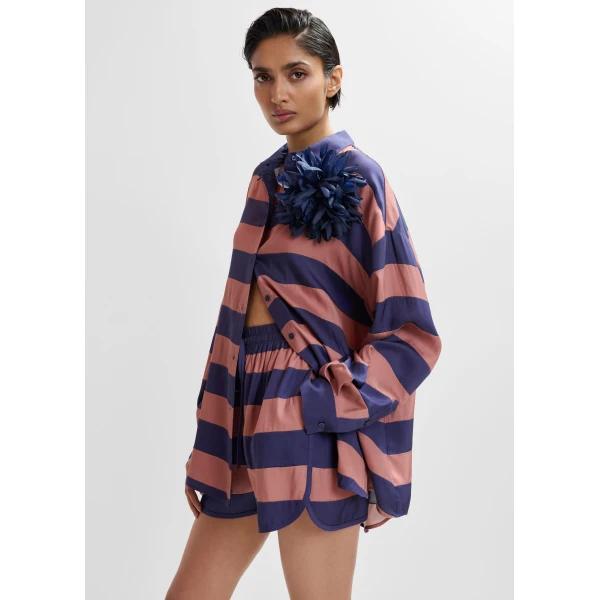 Essentiel Antwerp Vintage pink and purple oversized striped shirt, view 6