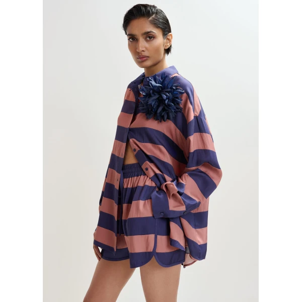 Essentiel Antwerp Vintage pink and purple striped mini sports shorts, view 3