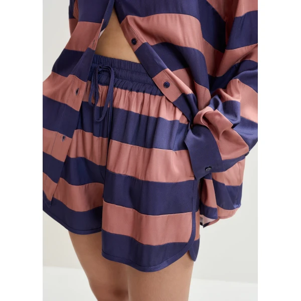Essentiel Antwerp Vintage pink and purple striped mini sports shorts, view 4