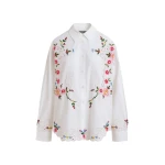 Essentiel Antwerp White and multicolor floral embroidered oversized cotton shirt