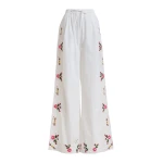 Essentiel Antwerp White and multicolor floral embroidered wide-leg cotton pants