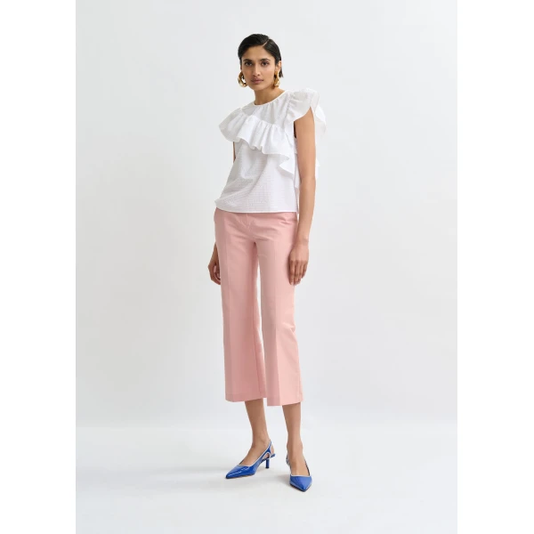 Essentiel Antwerp White asymmetrical top with ruffle details, view 6
