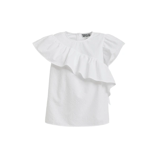 Essentiel Antwerp White asymmetrical top with ruffle details