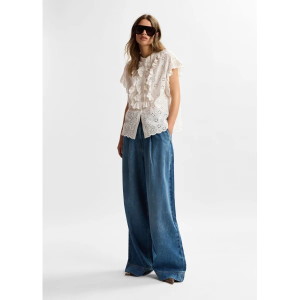 Essentiel Antwerp White broderie anglaise cotton blouse with ruffled trims, view 6