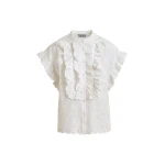 Essentiel Antwerp White broderie anglaise cotton blouse with ruffled trims