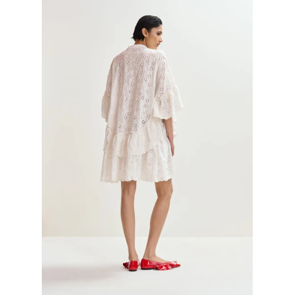 Essentiel Antwerp White broderie anglaise cotton mini dress with ruffled trims, view 5
