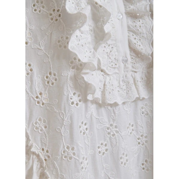 Essentiel Antwerp White broderie anglaise cotton mini dress with ruffled trims, view 6