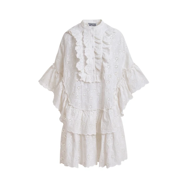 Essentiel Antwerp White broderie anglaise cotton mini dress with ruffled trims