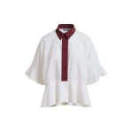 Essentiel Antwerp White cotton peplum shirt with burgundy contrast detailing