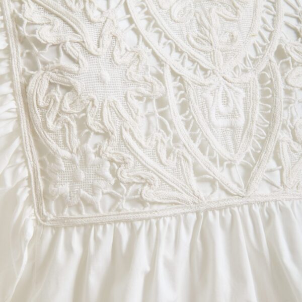 Essentiel Antwerp White cotton peplum top with lace-embroidered front and ruffled sleeves, view 6