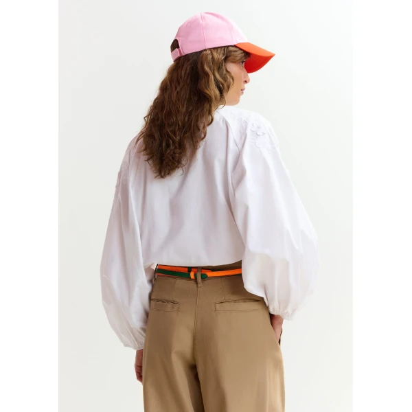 Essentiel Antwerp White cotton shirt with appliqué flowers, view 6