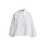 Essentiel Antwerp White cotton shirt with appliqué flowers