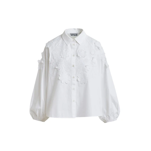 Essentiel Antwerp White cotton shirt with appliqué flowers