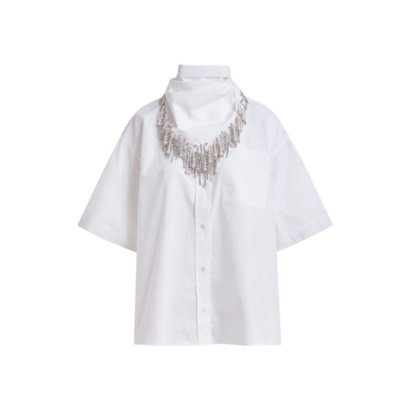 White cotton shirt with embroidered detail and separate scarf