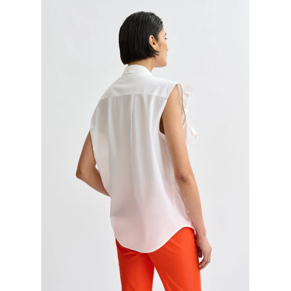 Essentiel Antwerp White embellished sleeveless cotton shirt with ruffle details, view 5